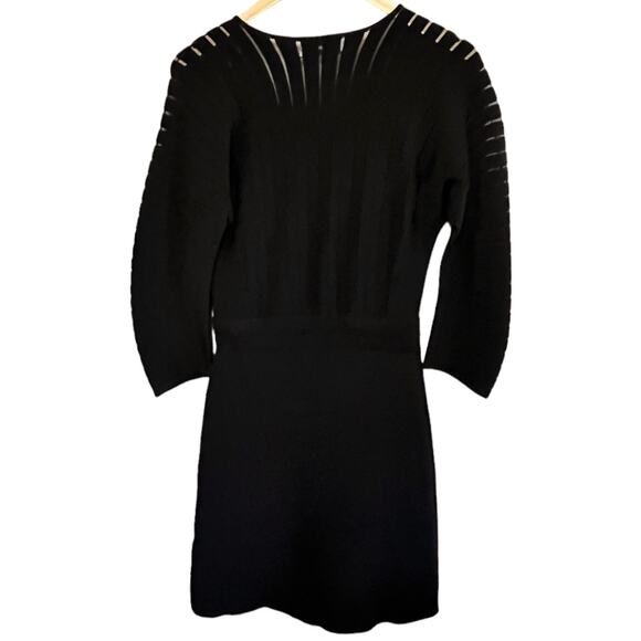 YIGAL AZROUEL Knit Dress Black V-Neck Sheath 3/4 Sleeves Designer Small EUC - Picture 11 of 12